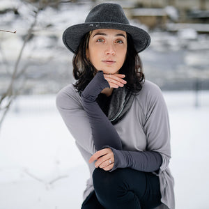 carbon opera sleeves paired with swing top in moon, hourglass at neck in mineral, and playsuit in black
