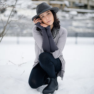 swing top in moon with hourglass around neck in mineral and opera sleeves in carbon