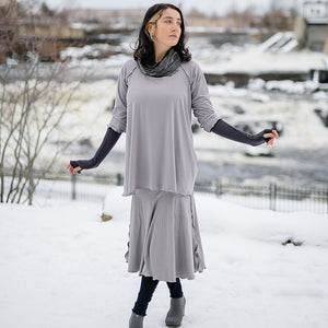 swing top and lady flirt in moon with carbon opera sleeves and mineral hourglass at neck