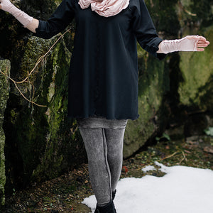 playsuit in mineral black stitch with swing top in subtle black and aria sleeves in ballet