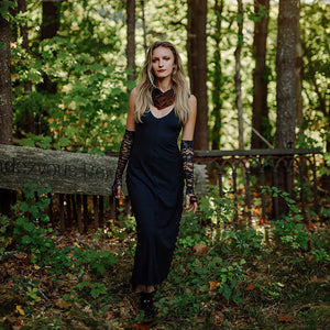 goddess dress in subtle black 