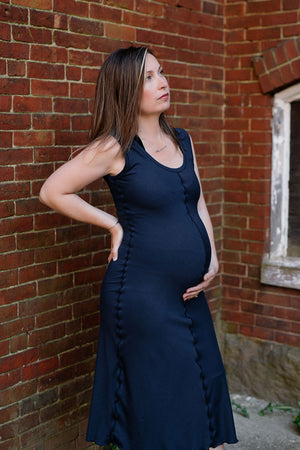 goddess dress in navy