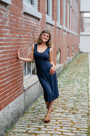 goddess dress in navy