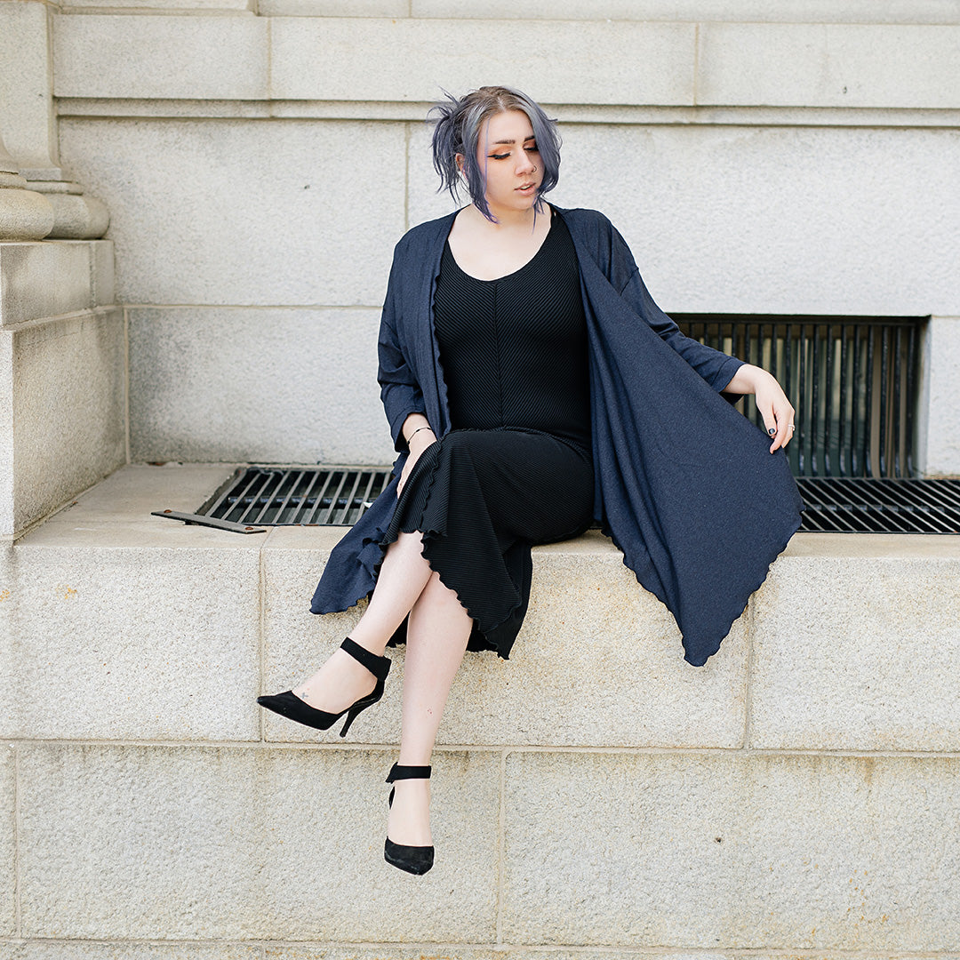 goddess dress in subtle black with midnight prima jacket