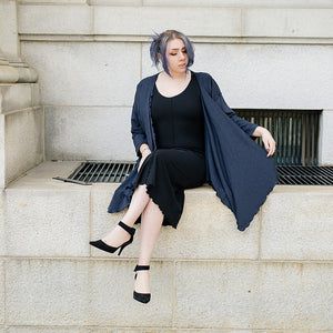 goddess dress in subtle black with midnight prima jacket