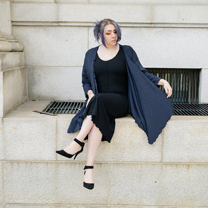 goddess dress in subtle black with midnight prima jacket