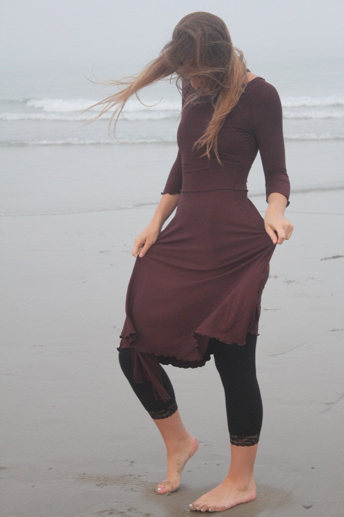 the audrey dress in mahogany over black lace base