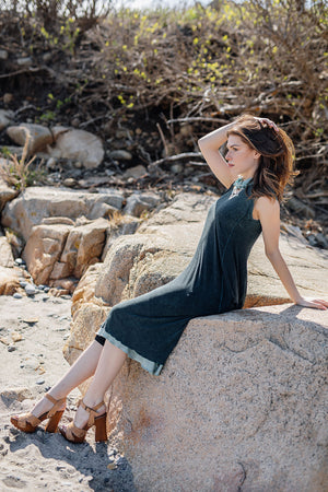 glow dress in blue mineral layered over glass flirt as a skirt