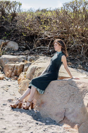 glow dress in blue mineral layered over glass flirt as a skirt