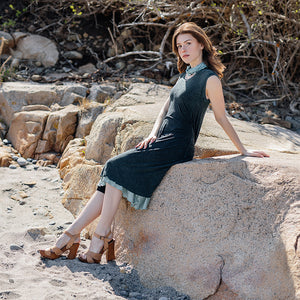 glow dress in blue mineral layered over glass flirt as a skirt