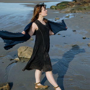 glow dress in mineral with shawl in navy