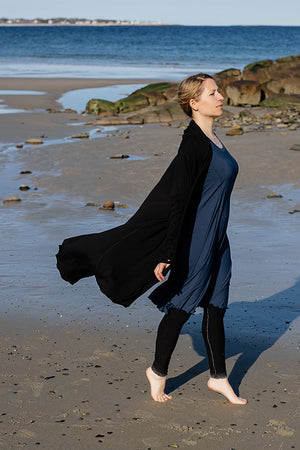 suger® garden coat tissue duster jacket in navy paired with black coat