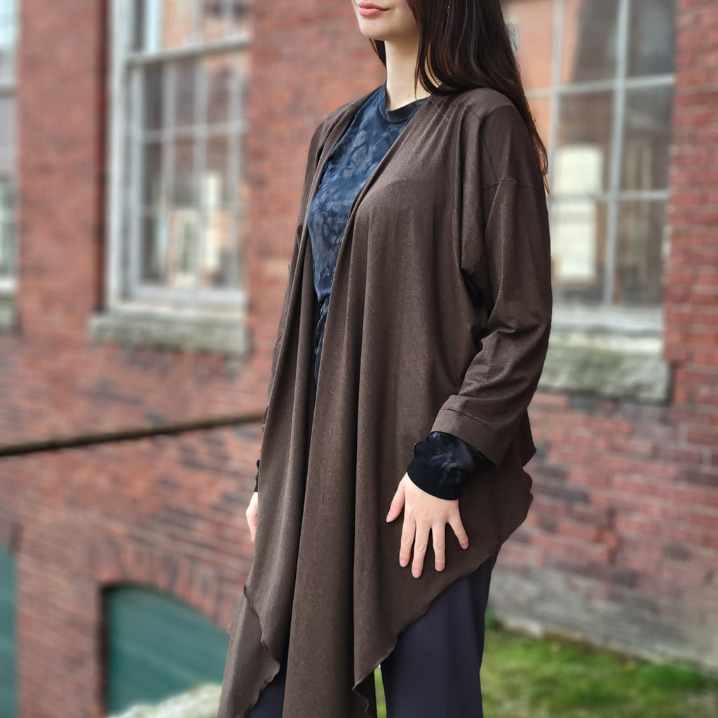 prima wrap jacket in espresso paired with crush valor