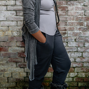 jogger in carbon paired with moon rose top and mineral prima jacket