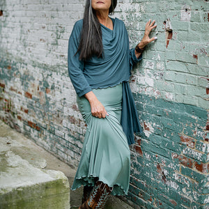 prima wrap jacket in ocean over lady flirt in glass as a skirt