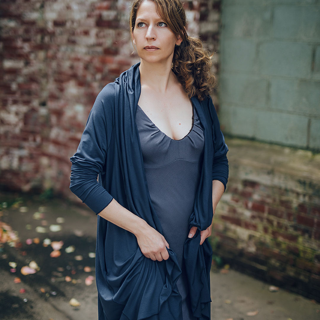 garden coat in lake over reversible pushup dress