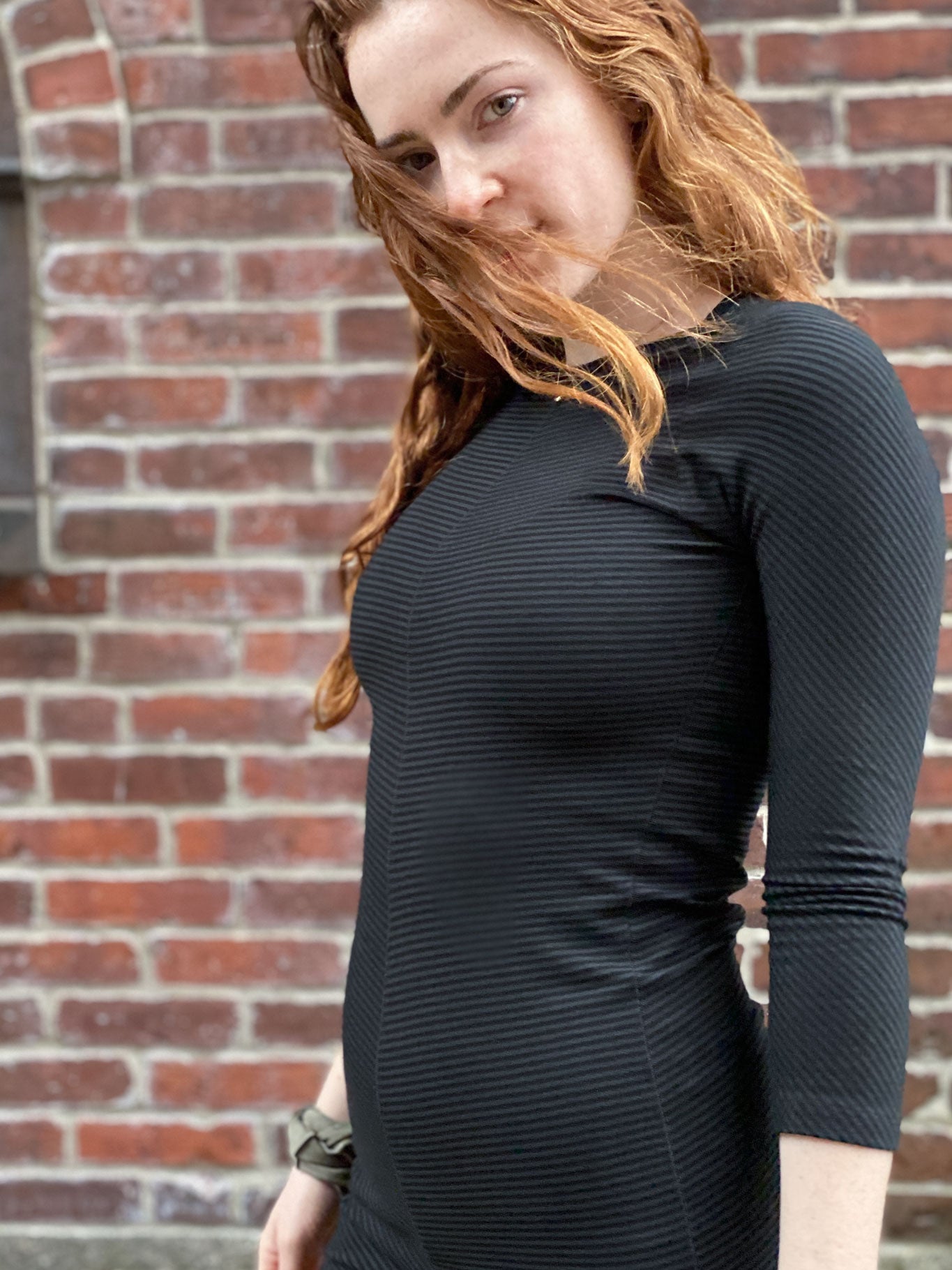 noble dress in subtle black stripe