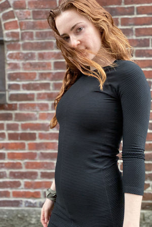 noble dress in subtle black stripe