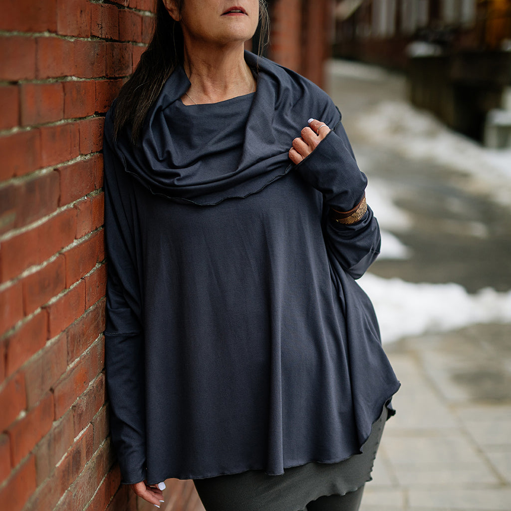 mountain cowl neck tunic in carbon