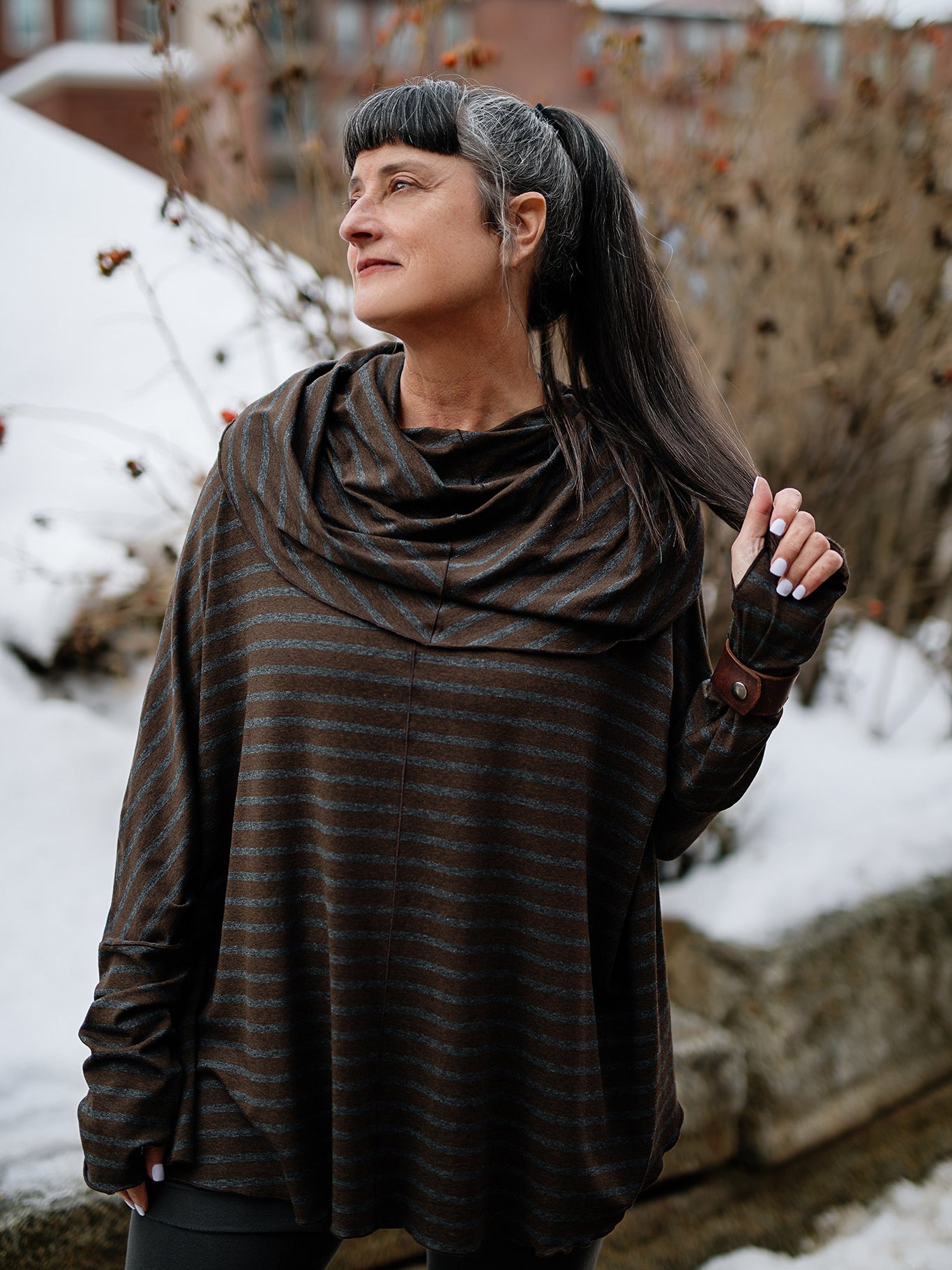 mountain cowl neck tunic in woodland