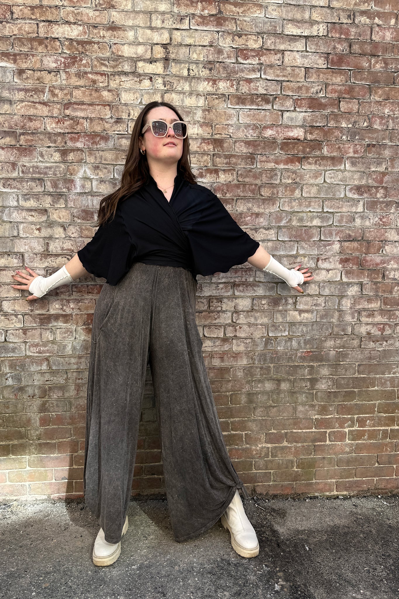 angelrox® flutter summer jacket in black styled over mineral farmer jumpsuit