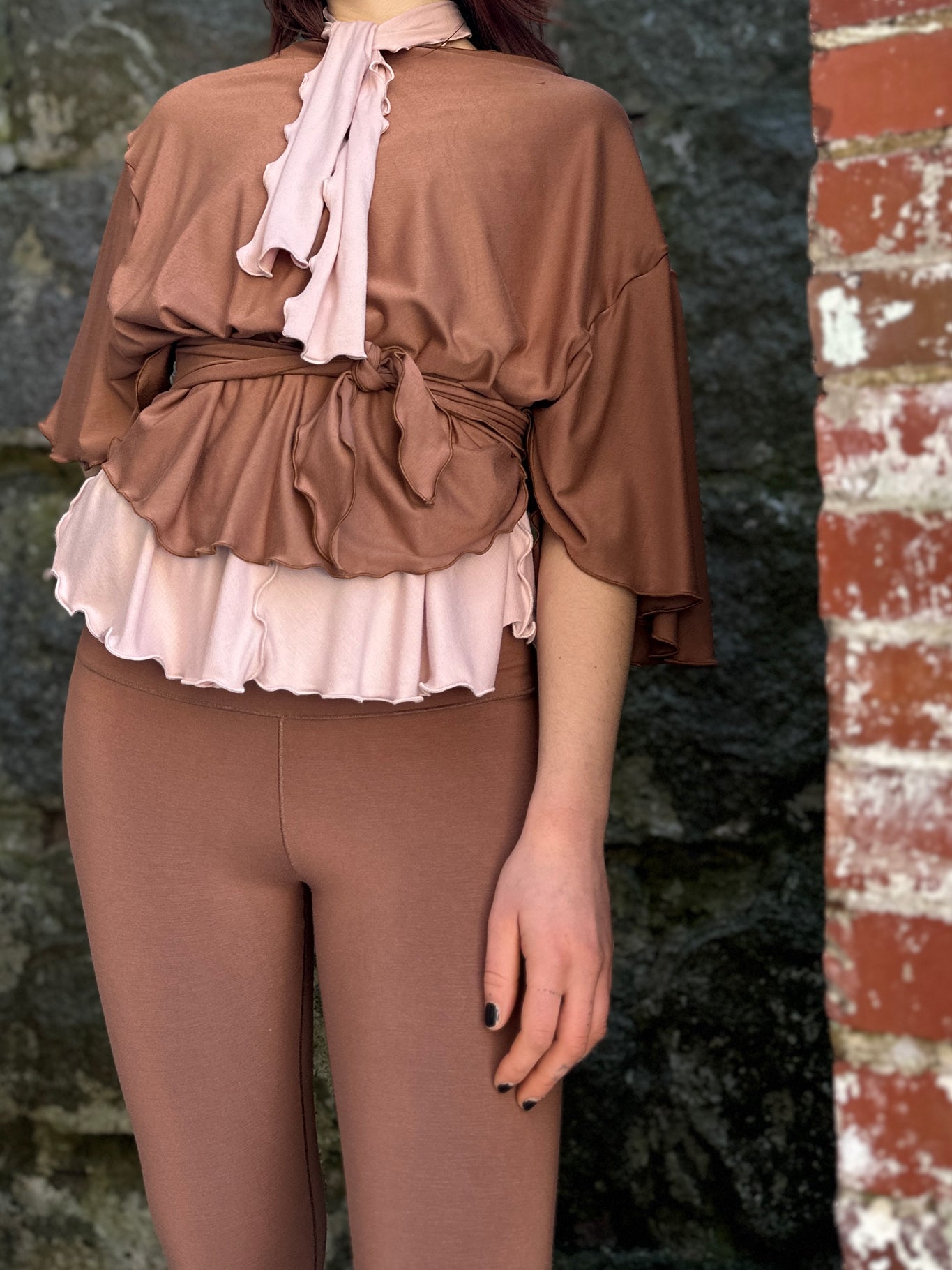 flutter jacket in cedar styled over ballet honey tank 