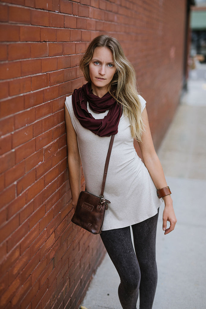 wing cap t in oatmeal with wine loop and mineral base legging