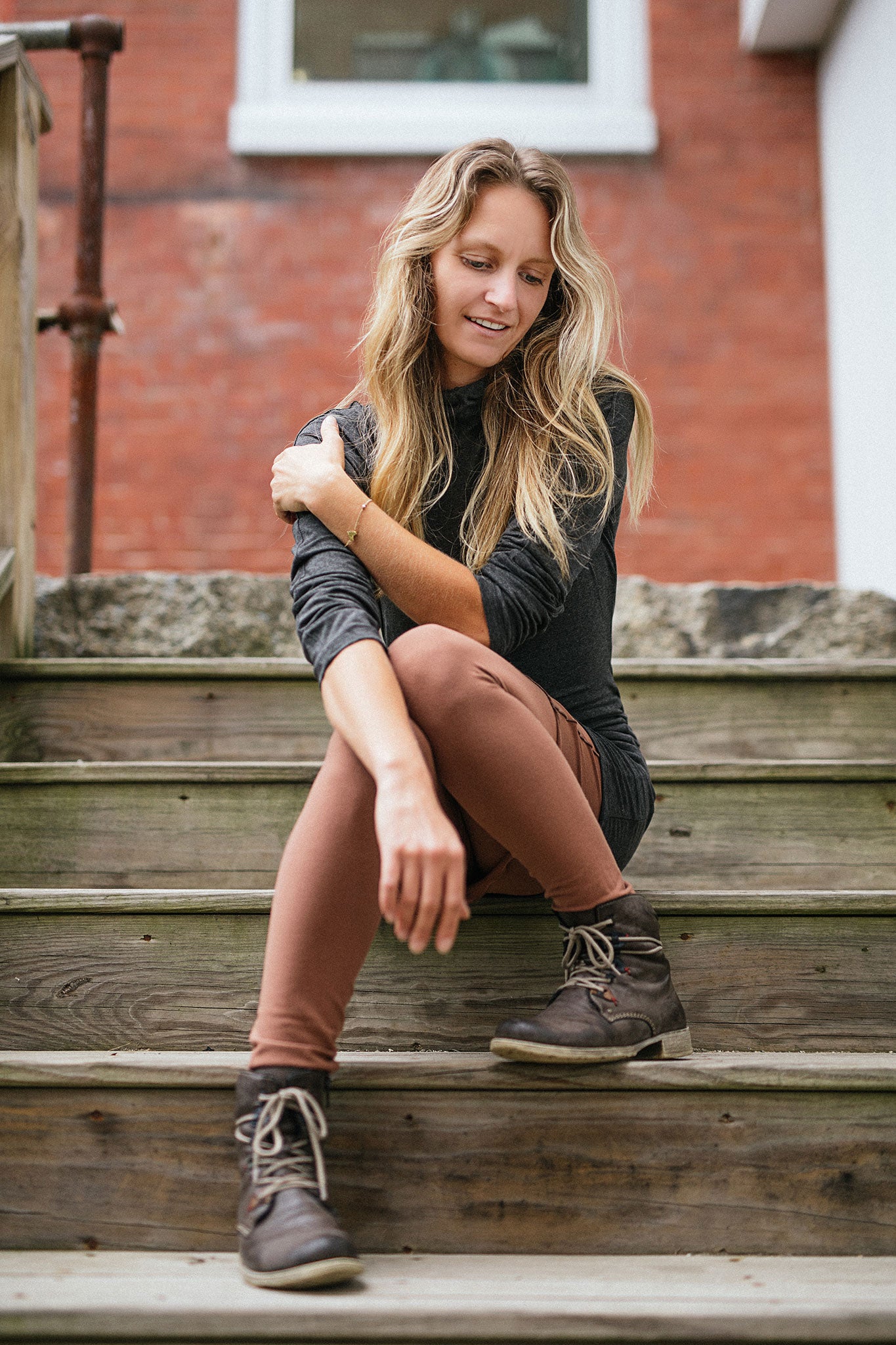 scuba hooded ski tunic in charcoal with cedar playsuit legging