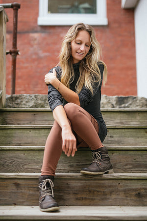 scuba hooded ski tunic in charcoal with cedar playsuit legging