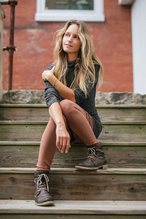 scuba hooded ski tunic in charcoal with cedar playsuit legging