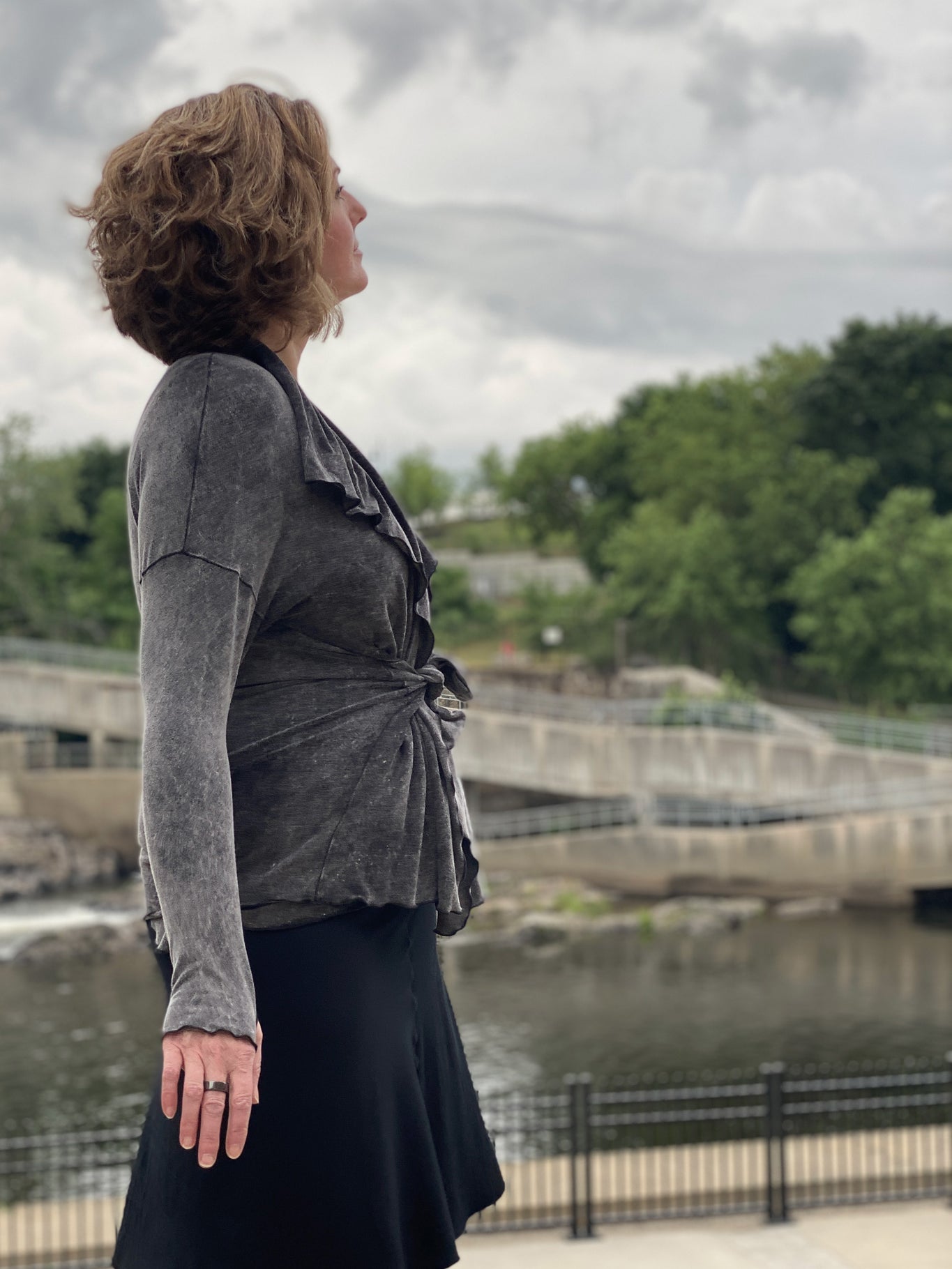 flip skirt in black paired with cool mineral river