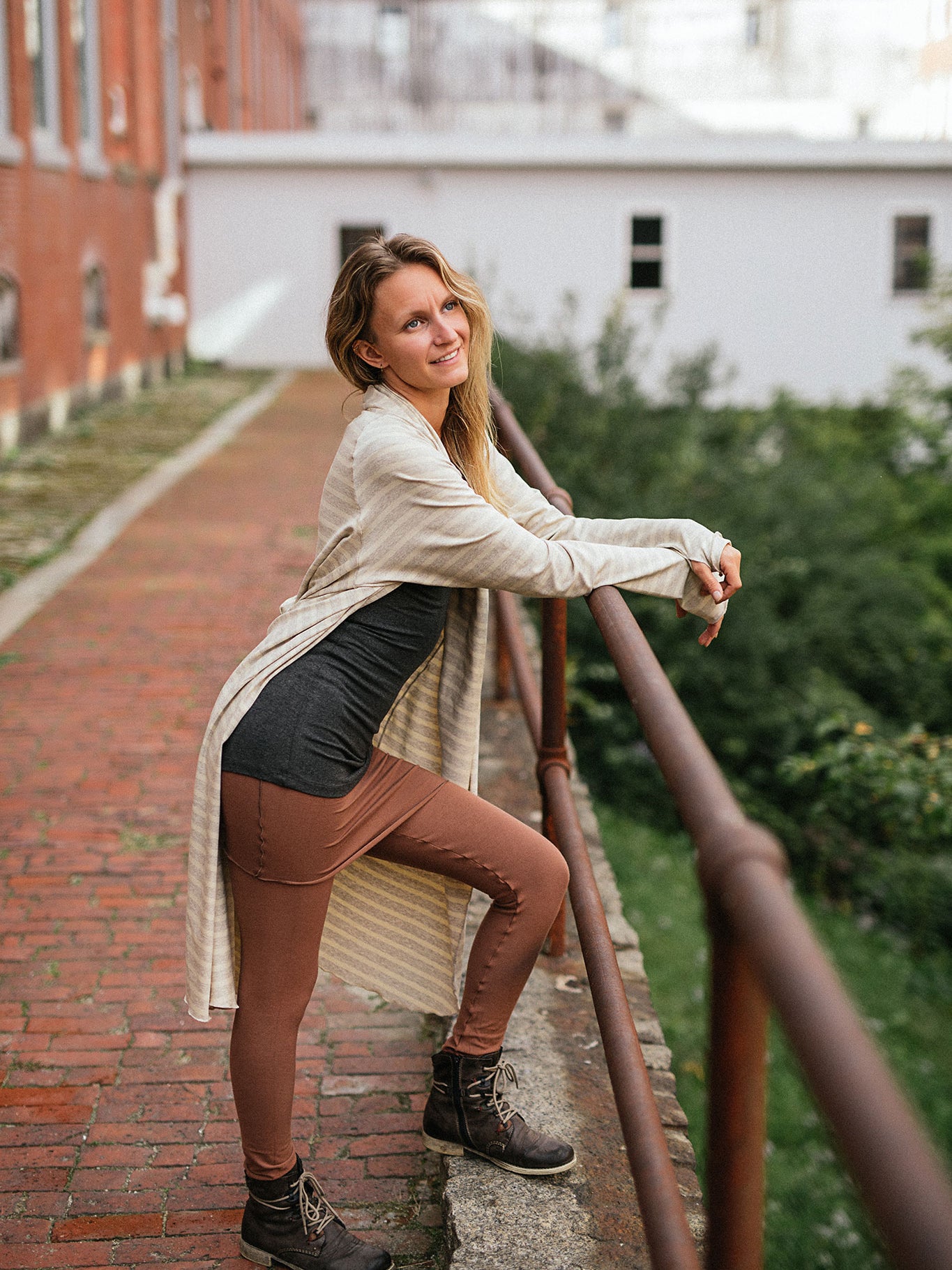 garden coat in dune with playsuit in cedar