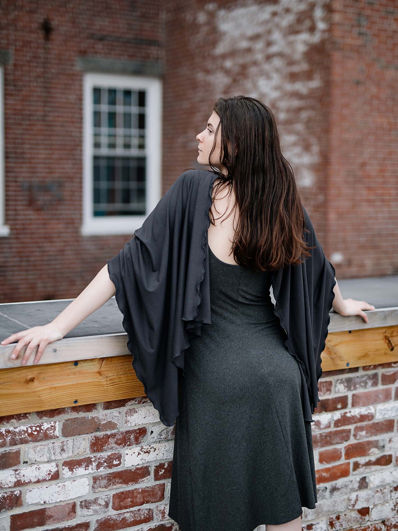 shawl in black with charcoal reversible pushup dress