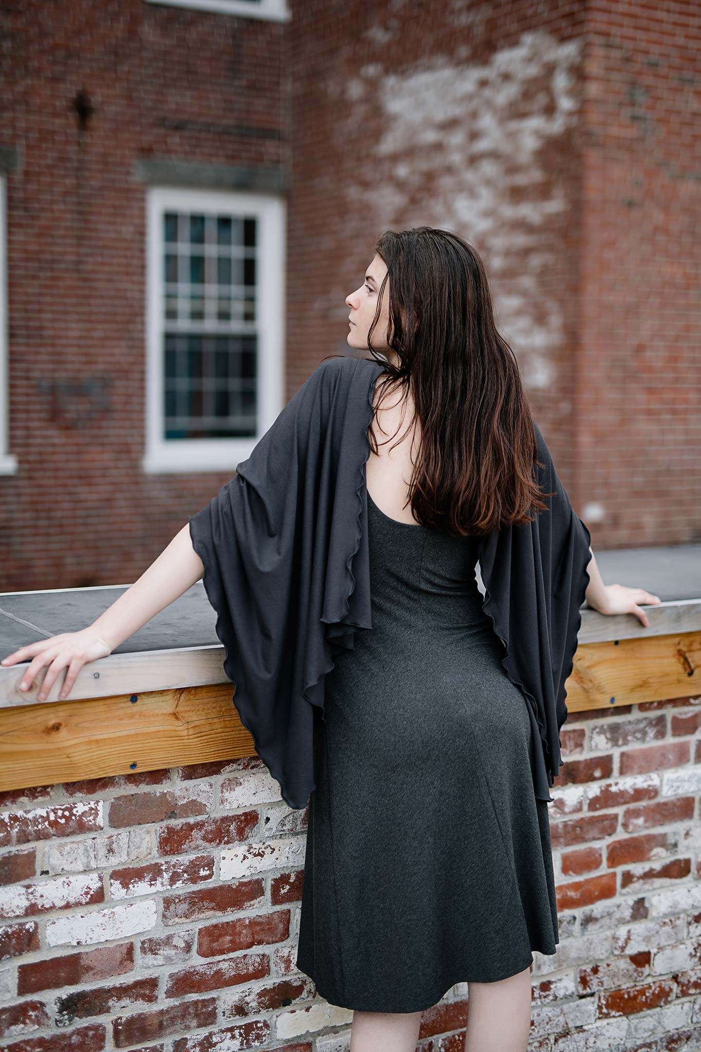 shawl in black with charcoal reversible pushup dress