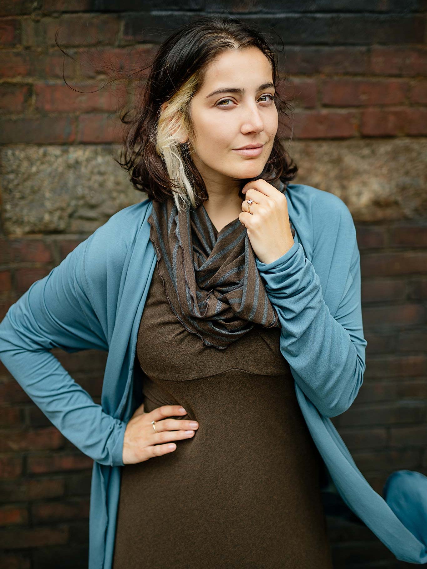 garden coat in ocean with loop in woodland and reversible pushup dress in espresso