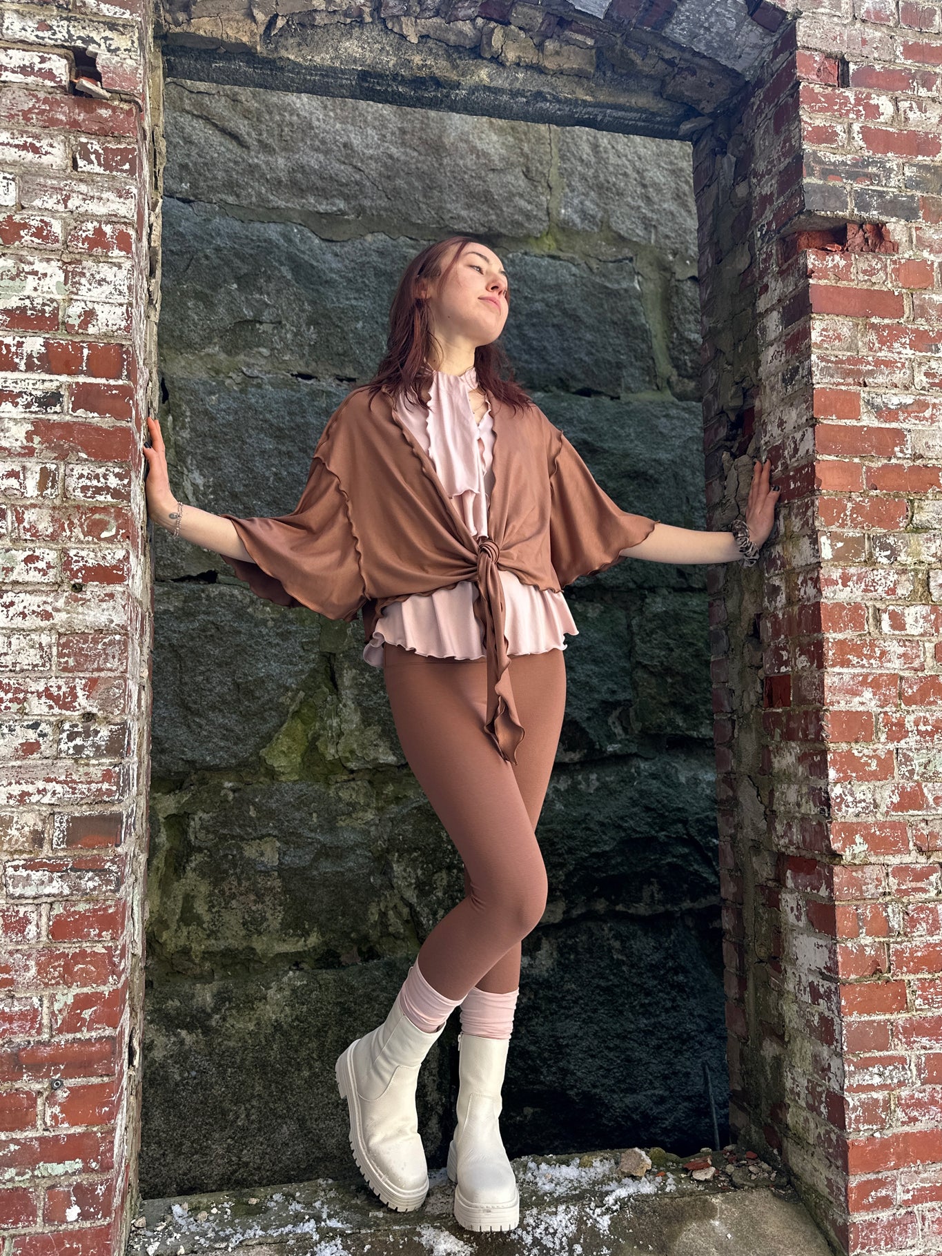 flutter summer jacket in cedar styled over ballet honey tank