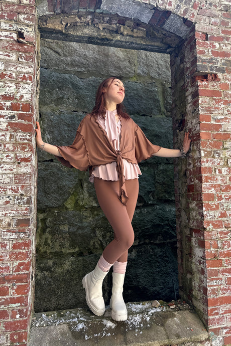 flutter summer jacket in cedar styled over ballet honey tank