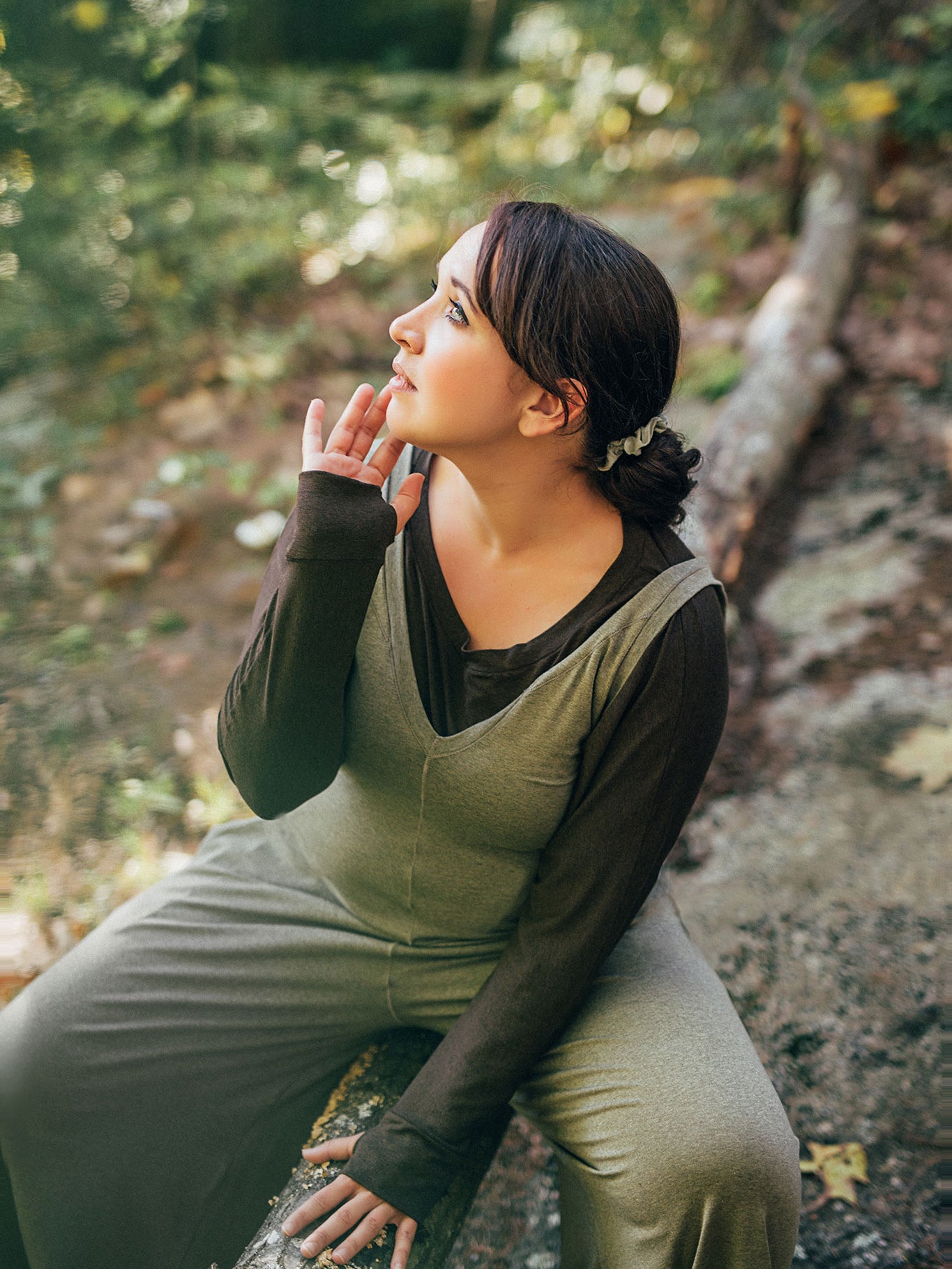 farmer jumpsuit in sage over pop top in espresso