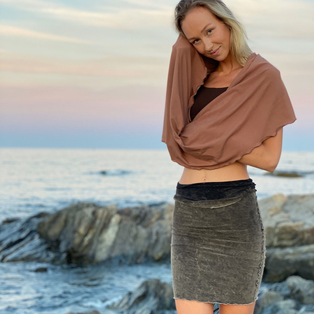 the hourglass pencil skirt is sublime in mineral, with cedar loop shawl