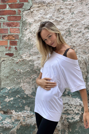 flash off shoulder top in white