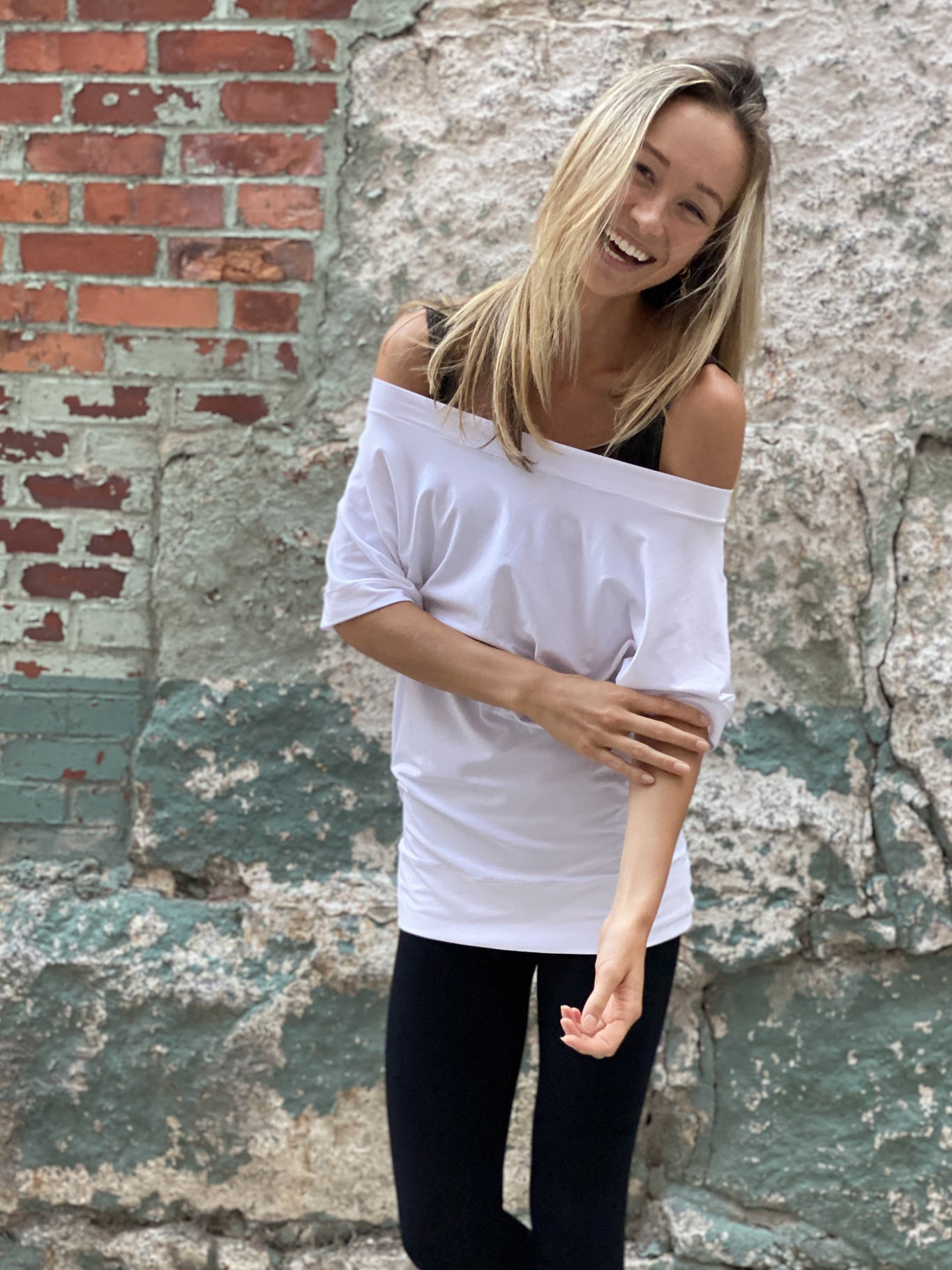 flash off shoulder top in white