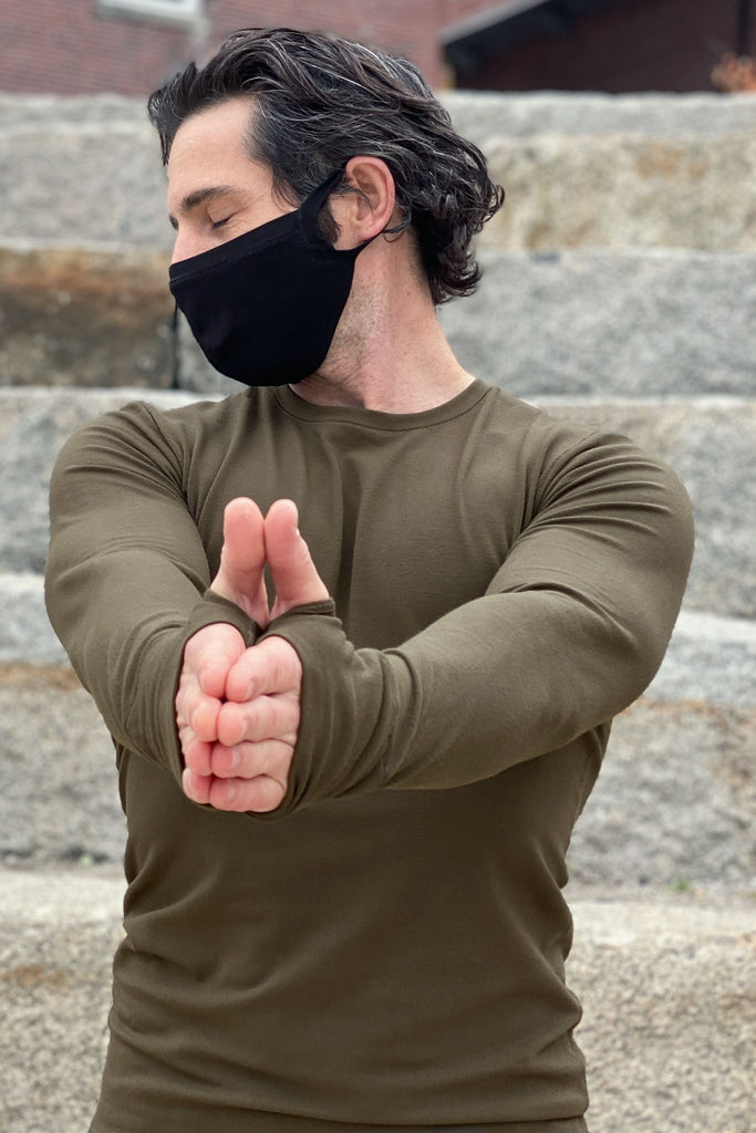 olive valor crew neck with our black hush mask