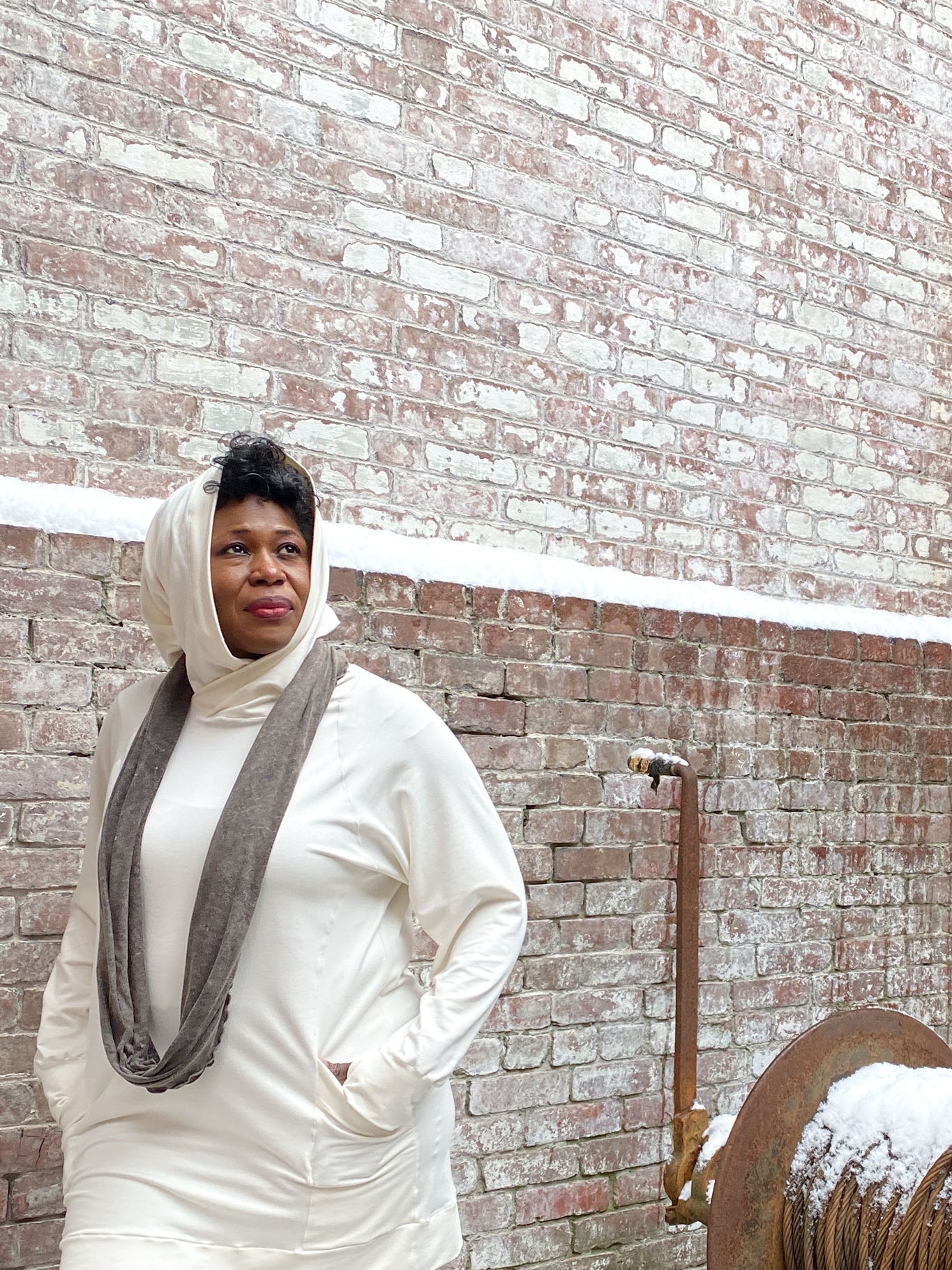 maeve hooded pullover in milk with mineral loop