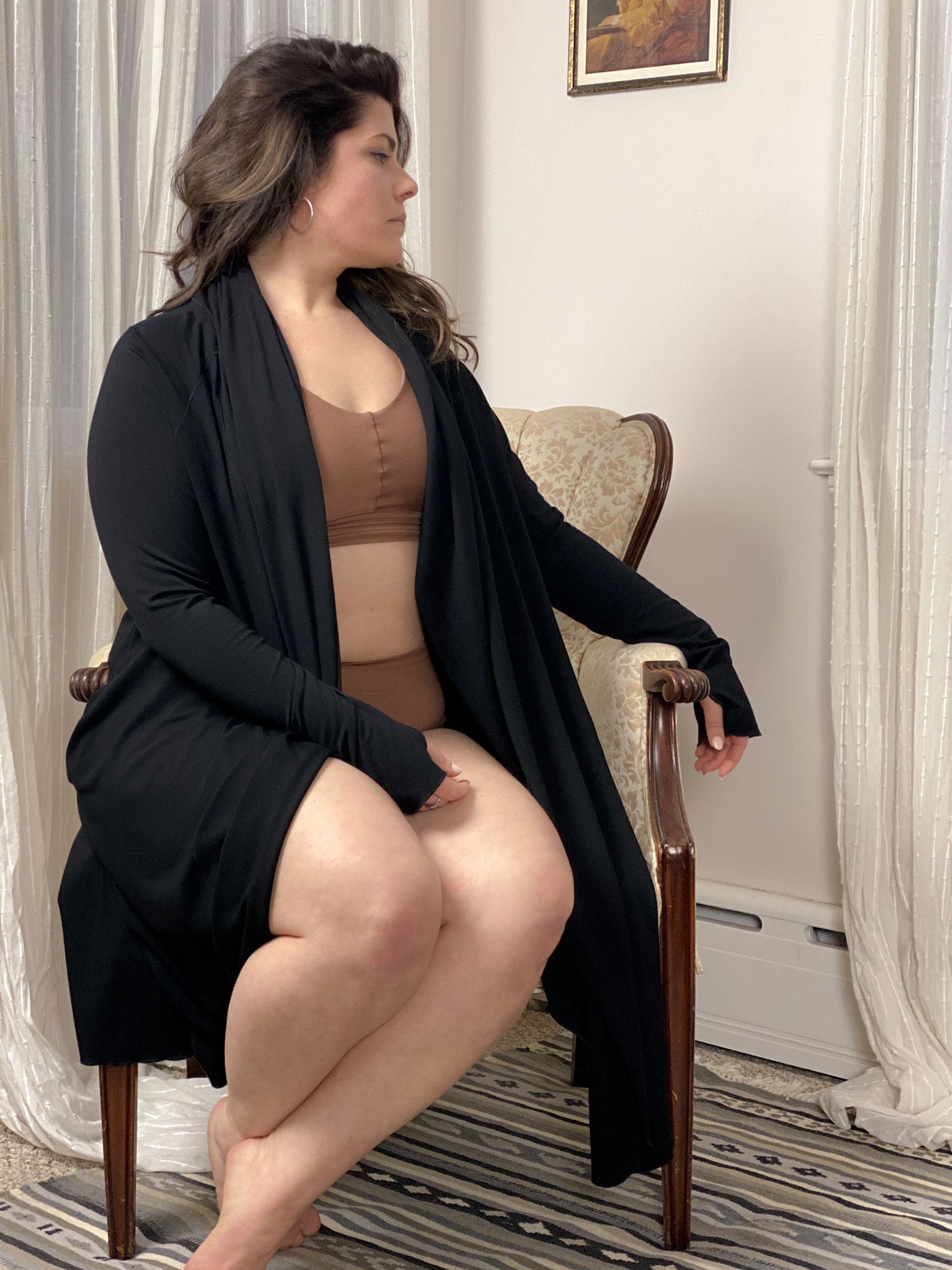 cedar bamboo balance bra + black tissue garden coat