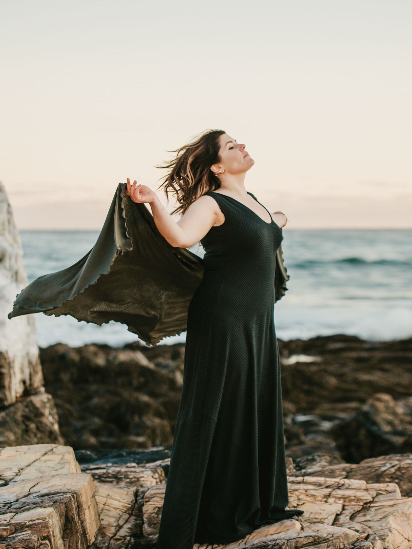 angelrox® gleam bias vneck gown in subtle stripe