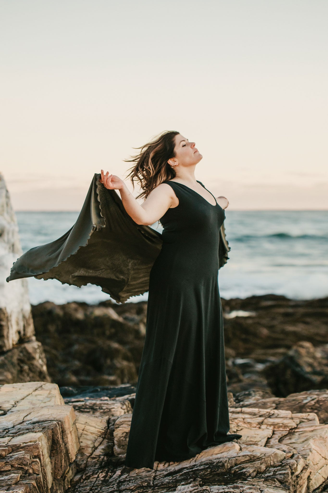 angelrox® gleam bias vneck gown in subtle stripe