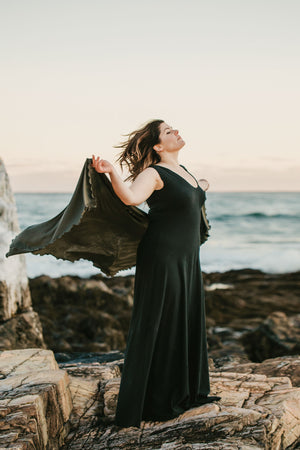 angelrox® gleam bias vneck gown in subtle stripe