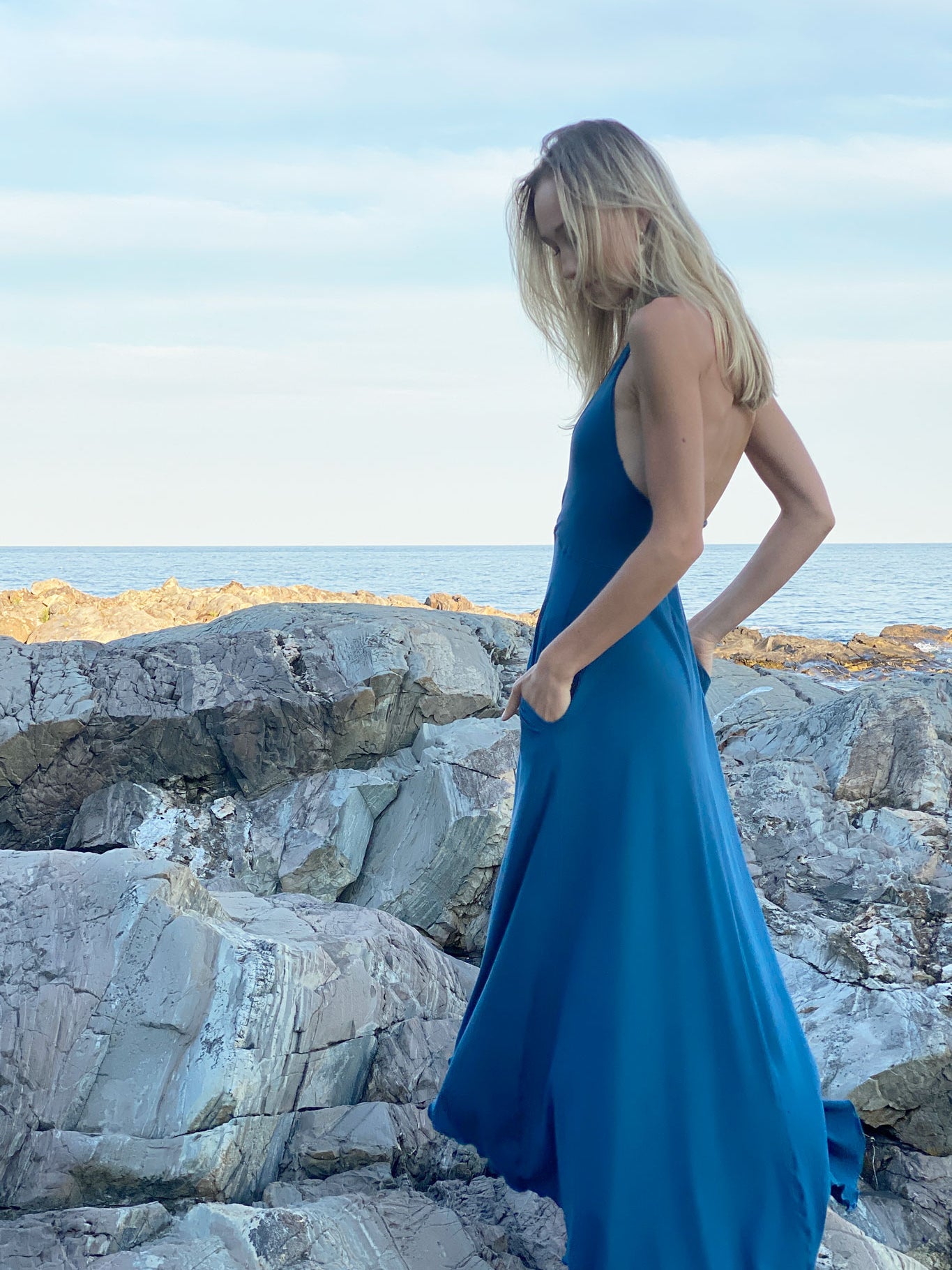 harmony vneck halter dress in lake