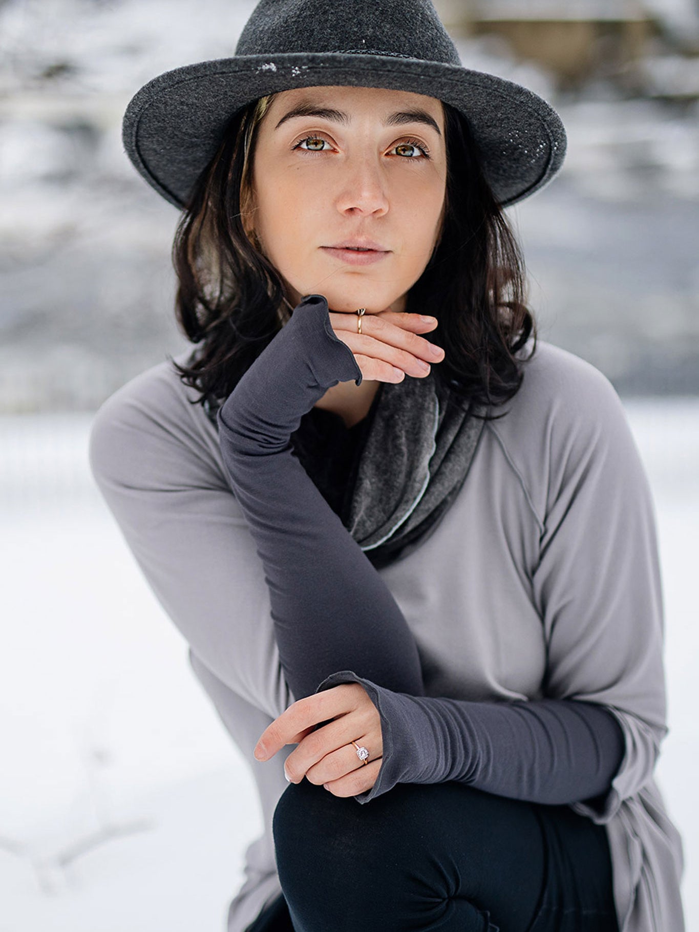 opera sleeves in carbon paired with black playsuit and swing top in moon