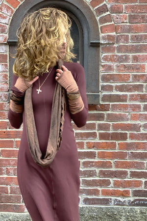 noble dress + opera sleeves paired with a mineral loop